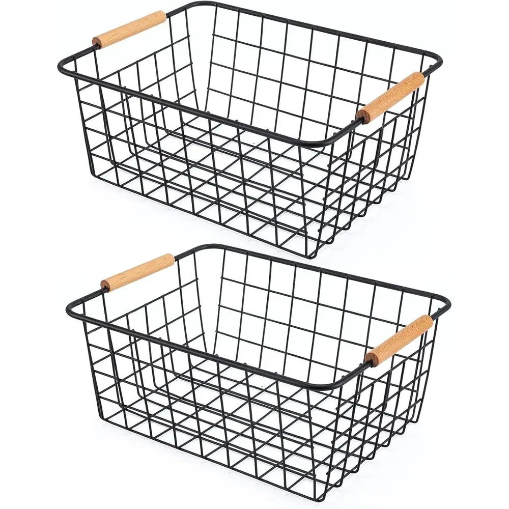 2-Piece Wire Storage Baskets with Wooden Handles - Ideal for Kitchen and Pantry Organization
2-Piece Wire Storage Baskets with Wooden Handles - Ideal for Kitchen and Pantry Organization