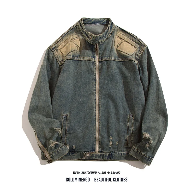 Retro American Waed oulder Padded Denim Jaet Men's Hole Trendy Design Zipper Weathered Workwear Jaet Youth Casual
Retro American Waed oulder Padded Denim Jaet Men's Hole Trendy Design Zipper Weathered Workwear Jaet Youth Casual