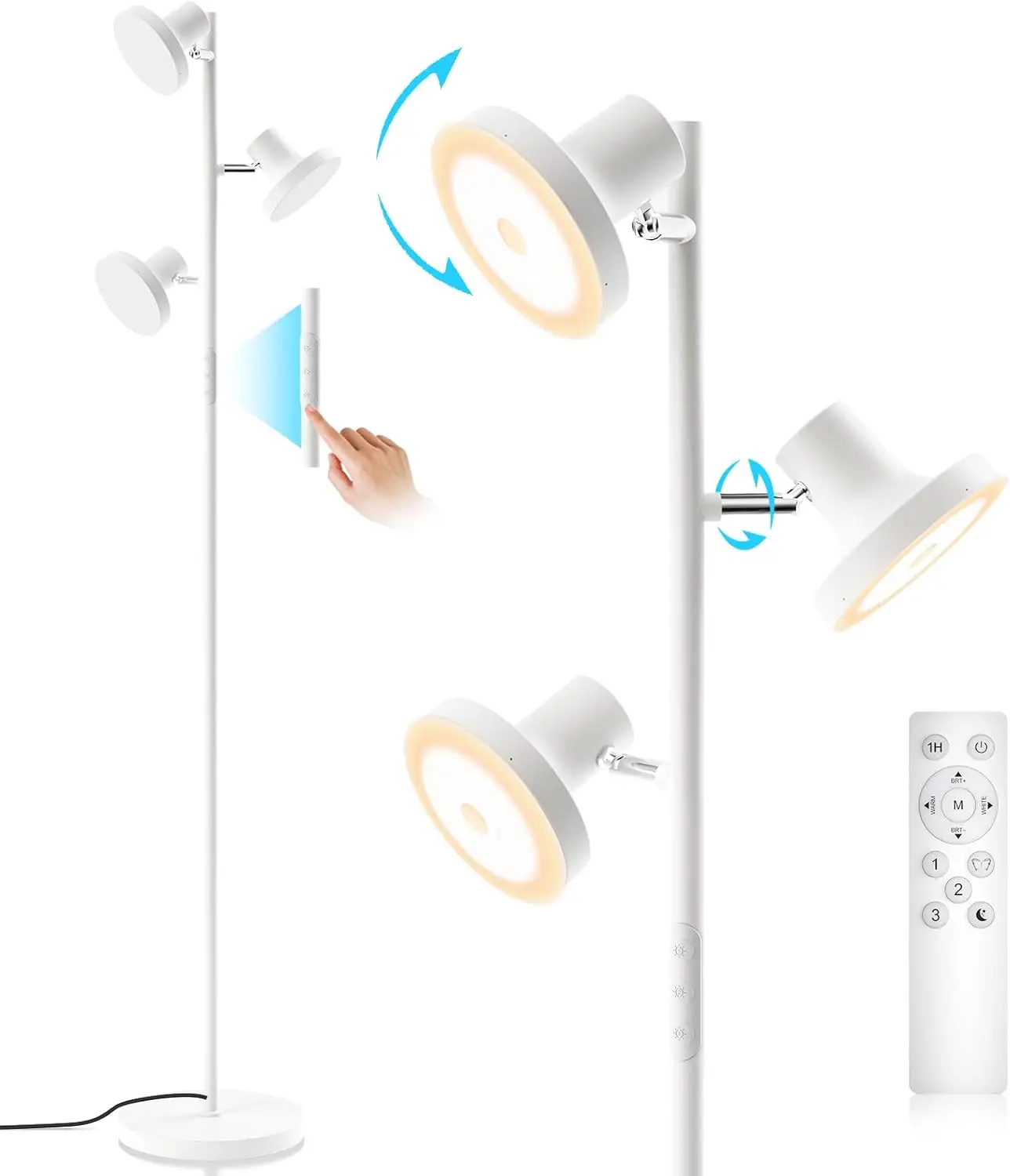 36W LED Tree Floor Lamp, Dimmable Standing Lamp with Remote & Touch Control, 4 Color Temperatures, 3 Rotatable Heads for Living Room, Bedroom, Office
36W LED Tree Floor Lamp, Dimmable Standing Lamp with Remote & Touch Control, 4 Color Temperatures, 3 Rotatable Heads for Living Room, Bedroom, Office