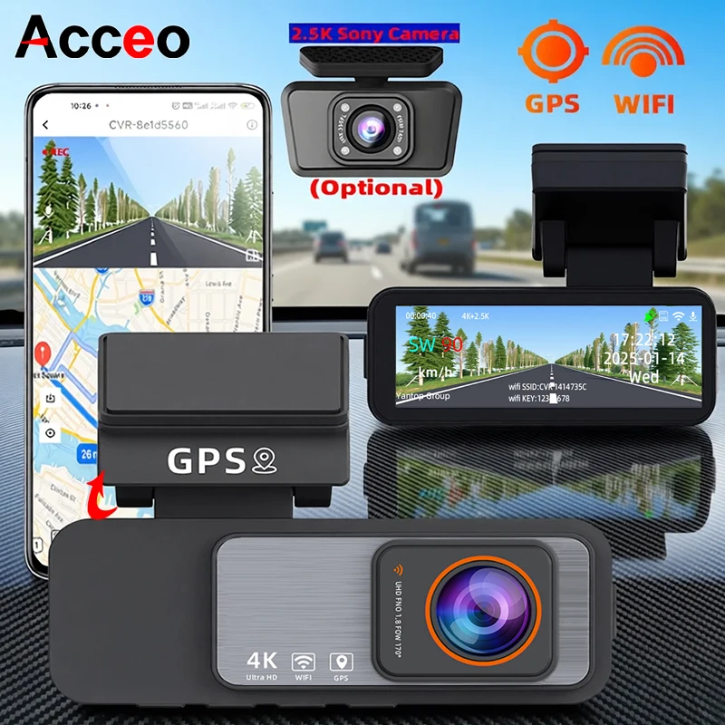 ACCEO 4K Car Dashcam Car DVR with Night Vision Built-In Wi-Fi GPS Optional 2.5K Rear Camera Dual Lens 24H Parking Video Recorder
ACCEO 4K Car Dashcam Car DVR with Night Vision Built-In Wi-Fi GPS Optional 2.5K Rear Camera Dual Lens 24H Parking Video Recorder