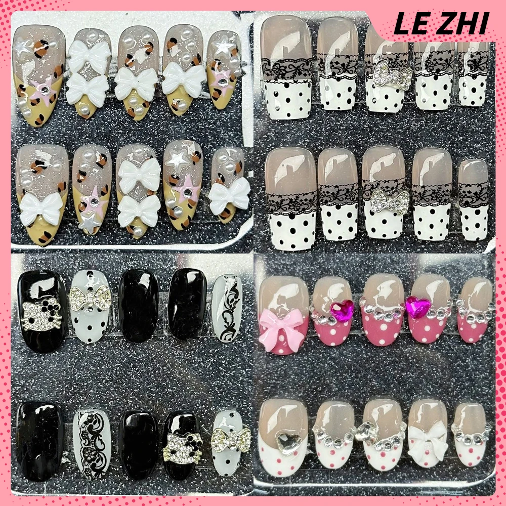 10Pcs Sweet Cool Handmade Almond Square Round Press On Nails Diamond Hello Kitty Bowknot Lace French Polka Point Full Cover Nail
10Pcs Sweet Cool Handmade Almond Square Round Press On Nails Diamond Hello Kitty Bowknot Lace French Polka Point Full Cover Nail