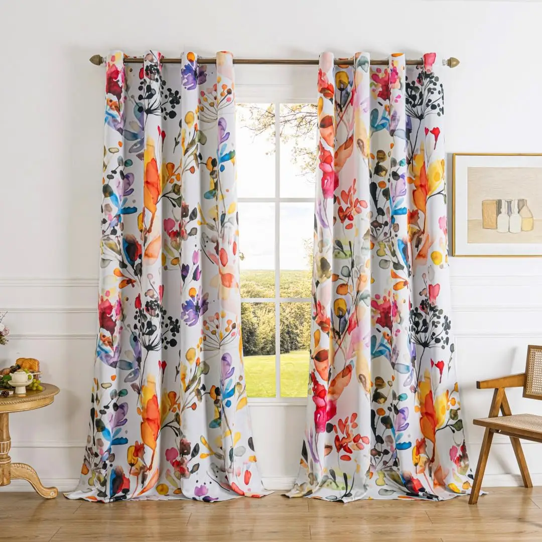 Boho Floral Blackout Curtains 63 inch Long 2 Panel 42x63 Grommet, Colorful Multi Lush Wild Flowers Leava Patterned Therm
Boho Floral Blackout Curtains 63 inch Long 2 Panel 42x63 Grommet, Colorful Multi Lush Wild Flowers Leava Patterned Therm