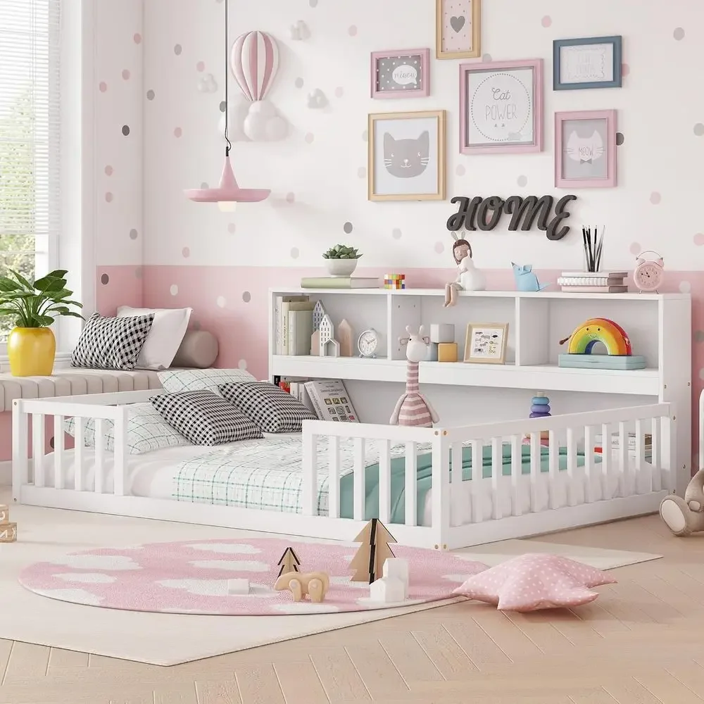 Twin Size Wooden Kids' Bed with Side Rails and Storage, Bookcase Style, White
Twin Size Wooden Kids' Bed with Side Rails and Storage, Bookcase Style, White
