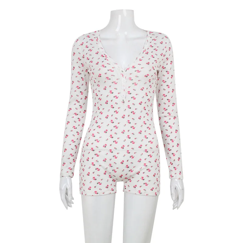 Casual Women Playsuits O-Neck Regular Long Sleeves Print Single Breasted Skinny Homewear Floral Sweet Femlae Rompers
Casual Women Playsuits O-Neck Regular Long Sleeves Print Single Breasted Skinny Homewear Floral Sweet Femlae Rompers