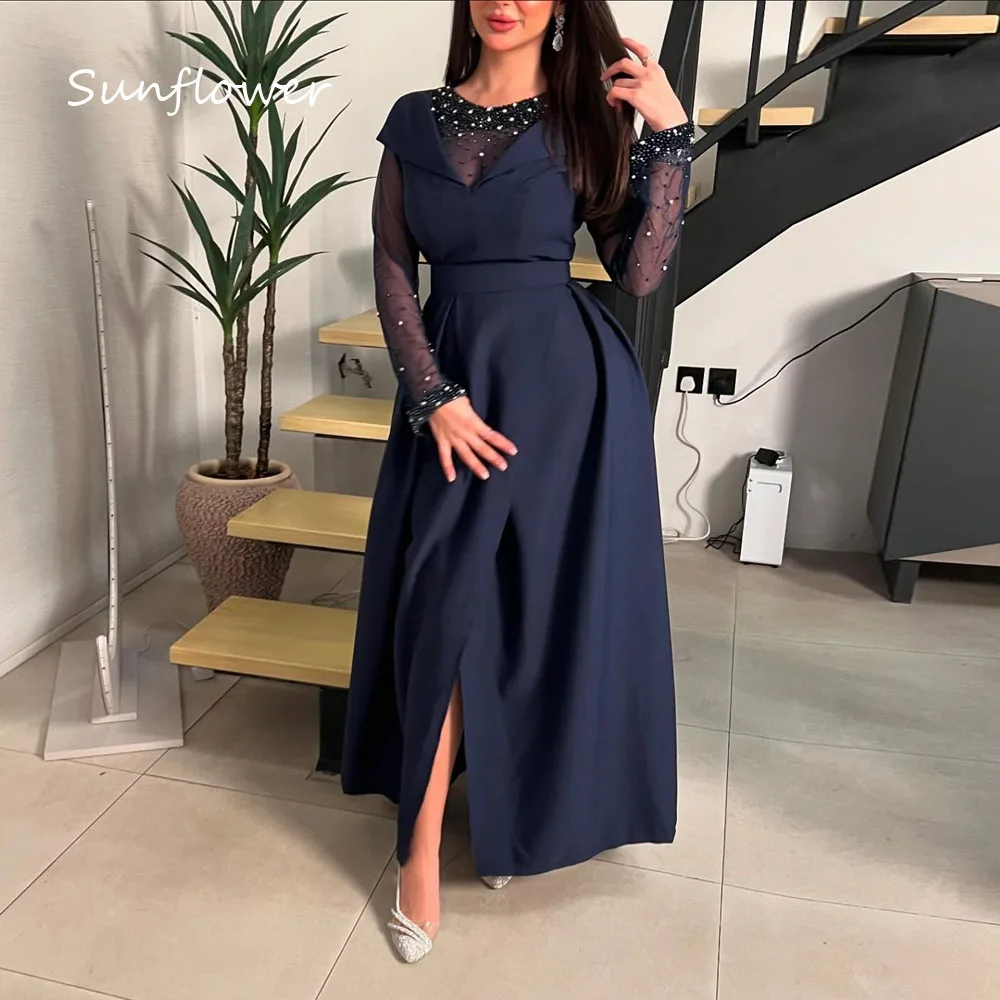 Sunflower Customized Navy Blue Evening Dress Lace Beaded Long Sleeves Ankle-Length A-Line Formal Occasion Dress 2025 فستان سهرة
Sunflower Customized Navy Blue Evening Dress Lace Beaded Long Sleeves Ankle-Length A-Line Formal Occasion Dress 2025 فستان سهرة