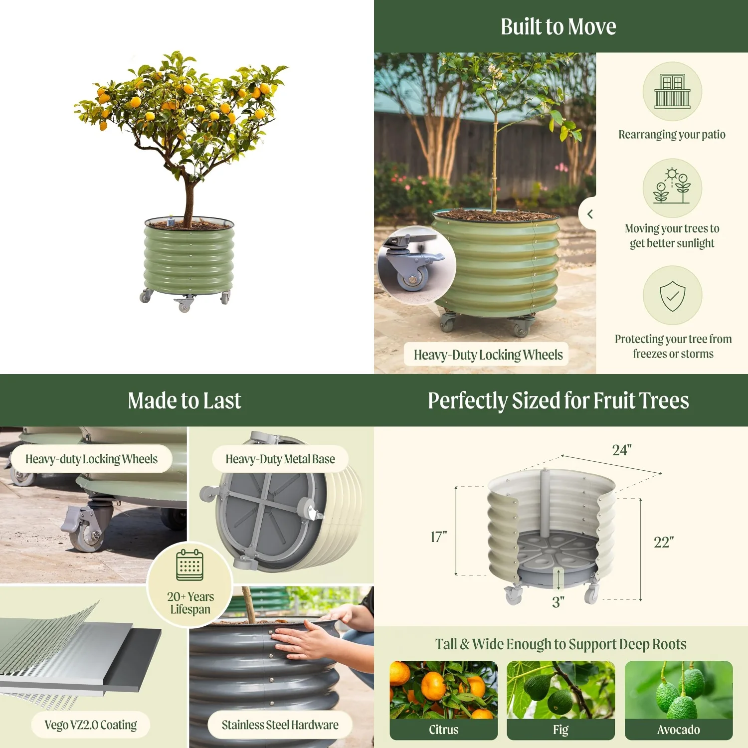 Large Metal Rolling Planter with Self-Watering & Wheels for Trees Vegetables Flowers Patio Backyard, Customized
Large Metal Rolling Planter with Self-Watering & Wheels for Trees Vegetables Flowers Patio Backyard, Customized