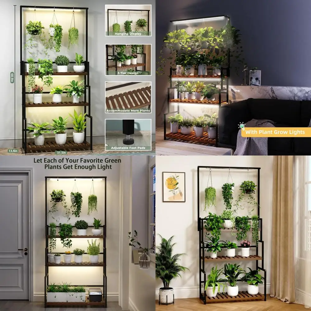 3-Tier Metal Hanging Plant Stand with Grow Light for Indoor Plants, Ideal for Living Room, Patio, and Balcony
3-Tier Metal Hanging Plant Stand with Grow Light for Indoor Plants, Ideal for Living Room, Patio, and Balcony