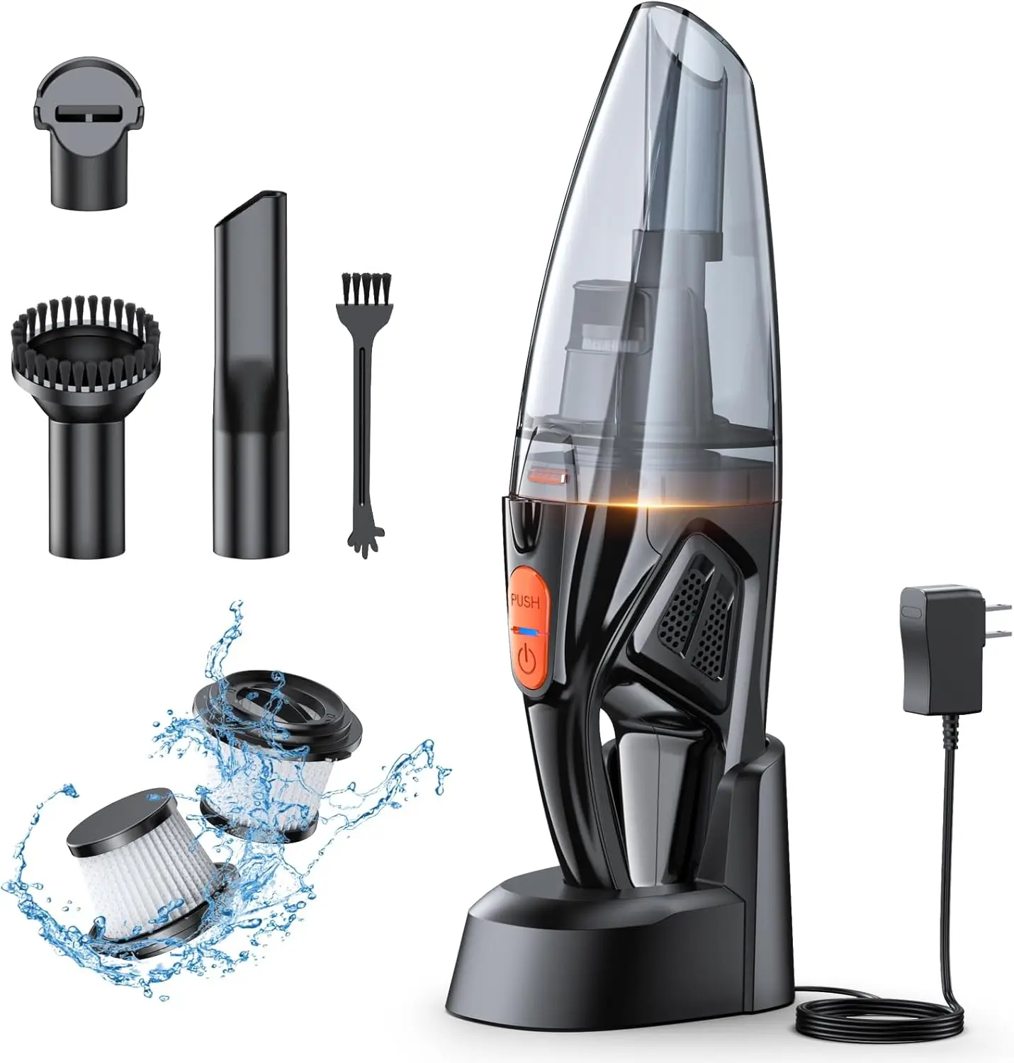 Cordless Handheld Vacuum 9KPA High Power Suction with LED Light, 2H Fast Charging, 2 HEPA Filters, Wet/Dry Use for Home, Car
Cordless Handheld Vacuum 9KPA High Power Suction with LED Light, 2H Fast Charging, 2 HEPA Filters, Wet/Dry Use for Home, Car