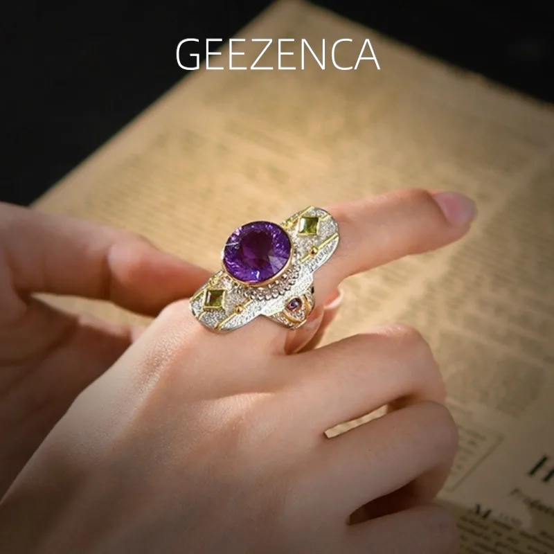 GEEZENCA Natural Amethyst 925 Sterling Silver Big Rings Two Tone Plated Gorgeous Large Resizable Luxurious Cocktail Ring Gift
GEEZENCA Natural Amethyst 925 Sterling Silver Big Rings Two Tone Plated Gorgeous Large Resizable Luxurious Cocktail Ring Gift