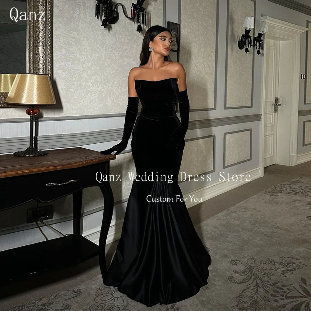 Qanz Sexy Black Velvet and Satin Prom Dresses Mermaid with Gloves Corset Bespoke Occasion Dresses Vestidos De Gala Customized
Qanz Sexy Black Velvet and Satin Prom Dresses Mermaid with Gloves Corset Bespoke Occasion Dresses Vestidos De Gala Customized