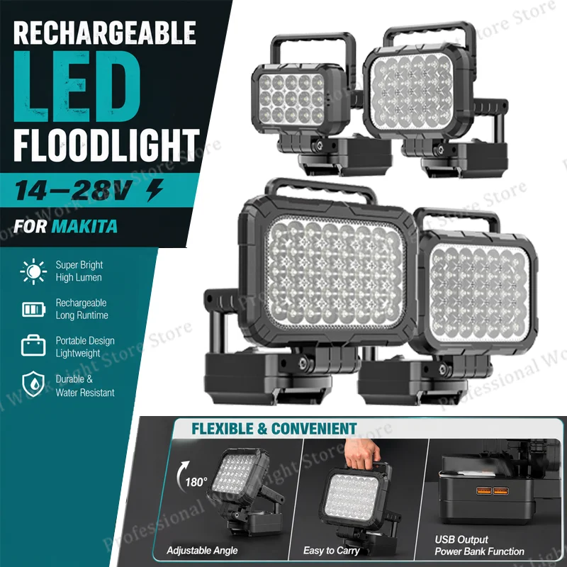 Outdoor work lights for Makita batteries, Rechargeable 18V LED floodlight, compatible with cordless, camping and workshop batter
Outdoor work lights for Makita batteries, Rechargeable 18V LED floodlight, compatible with cordless, camping and workshop batter