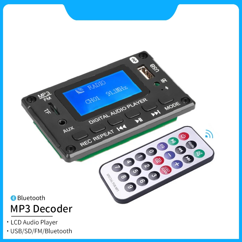 Mp3 Decoder Board Bluetooth 5.0 LCD Display Digital Audio Player Mouble With USB SD BT FM Line in Remote Control For Amplifier
Mp3 Decoder Board Bluetooth 5.0 LCD Display Digital Audio Player Mouble With USB SD BT FM Line in Remote Control For Amplifier