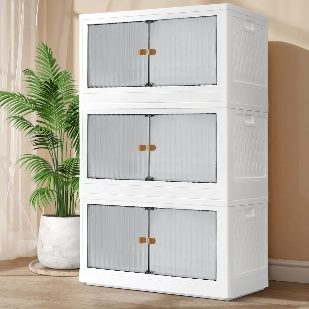 Stackable Storage Bins with Lids 3 Pack, Collapsible Storage Bins with Doors Plastic Folding Storage Box with Wheel
Stackable Storage Bins with Lids 3 Pack, Collapsible Storage Bins with Doors Plastic Folding Storage Box with Wheel