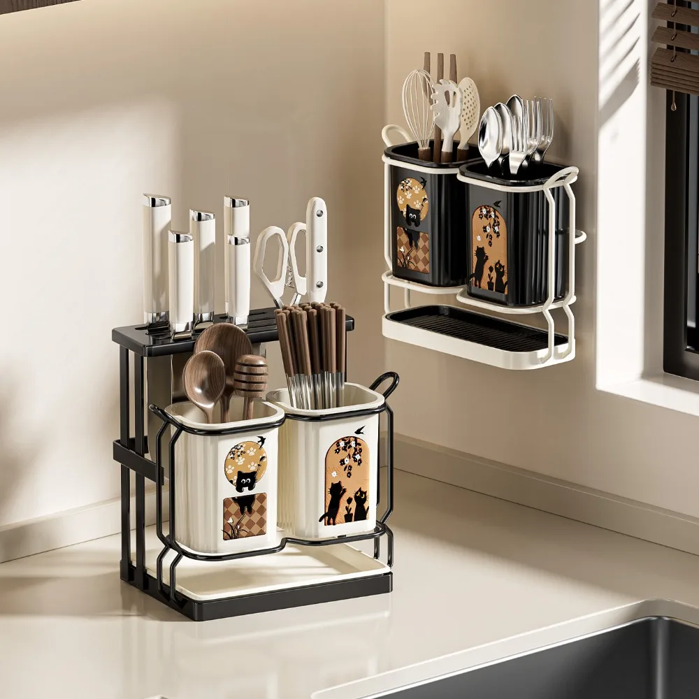 Kitchen Knife Storage Rack Countertop Draining Non-drilling Integrated Rack Double-cup Chopstick Holder Kitchen Organizer
Kitchen Knife Storage Rack Countertop Draining Non-drilling Integrated Rack Double-cup Chopstick Holder Kitchen Organizer