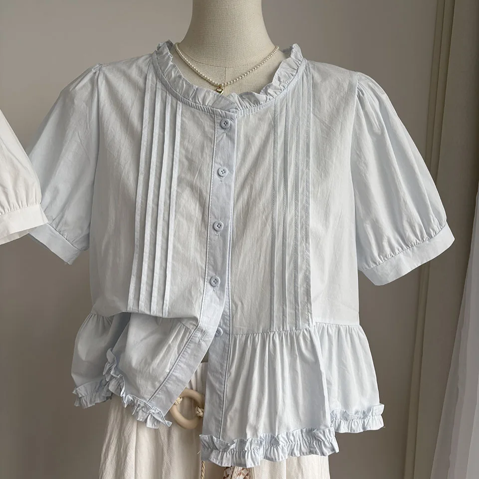 Korean Style Short Bubble Sleeve Shirt Women's round Neck Wood Grain Pressed Wrinkle Anti-Aging Cotton Summer New Arrival
Korean Style Short Bubble Sleeve Shirt Women's round Neck Wood Grain Pressed Wrinkle Anti-Aging Cotton Summer New Arrival