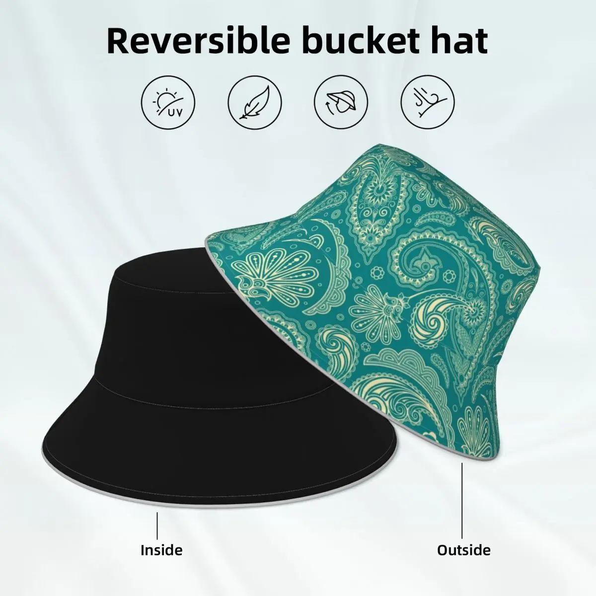 Blue Green Paisley Bucket Hat Retro Floral Print Double-sided Wear Printed Reflective Fisherman Hats Fashionable Beach Sun Hat
Blue Green Paisley Bucket Hat Retro Floral Print Double-sided Wear Printed Reflective Fisherman Hats Fashionable Beach Sun Hat