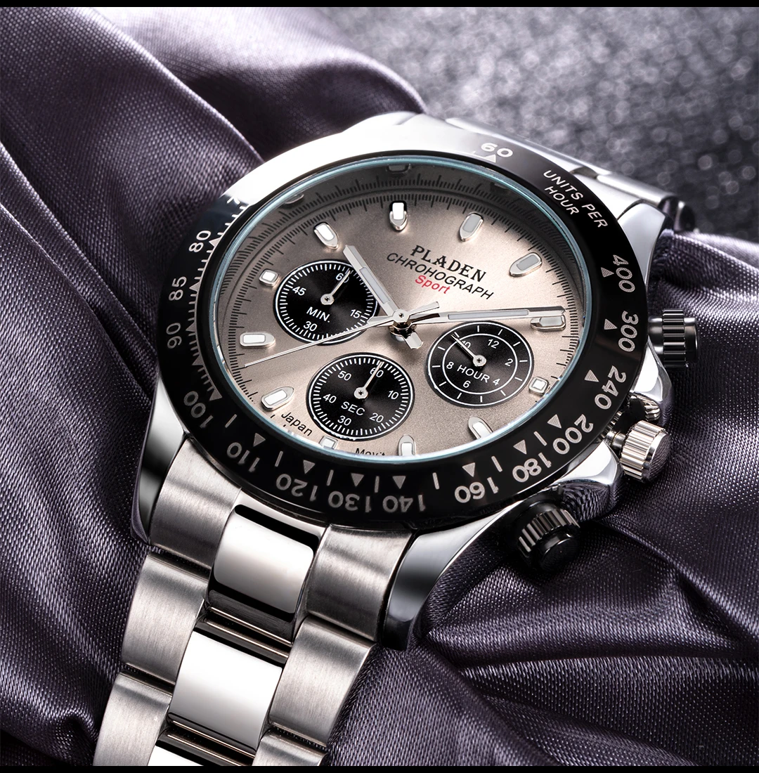 PLADEN Men Watches Hip Hop Multifunction Luminous Waterproof Male Quartz Clock Fashion Stainless Steel Three Eye Mens Wristwatch
PLADEN Men Watches Hip Hop Multifunction Luminous Waterproof Male Quartz Clock Fashion Stainless Steel Three Eye Mens Wristwatch