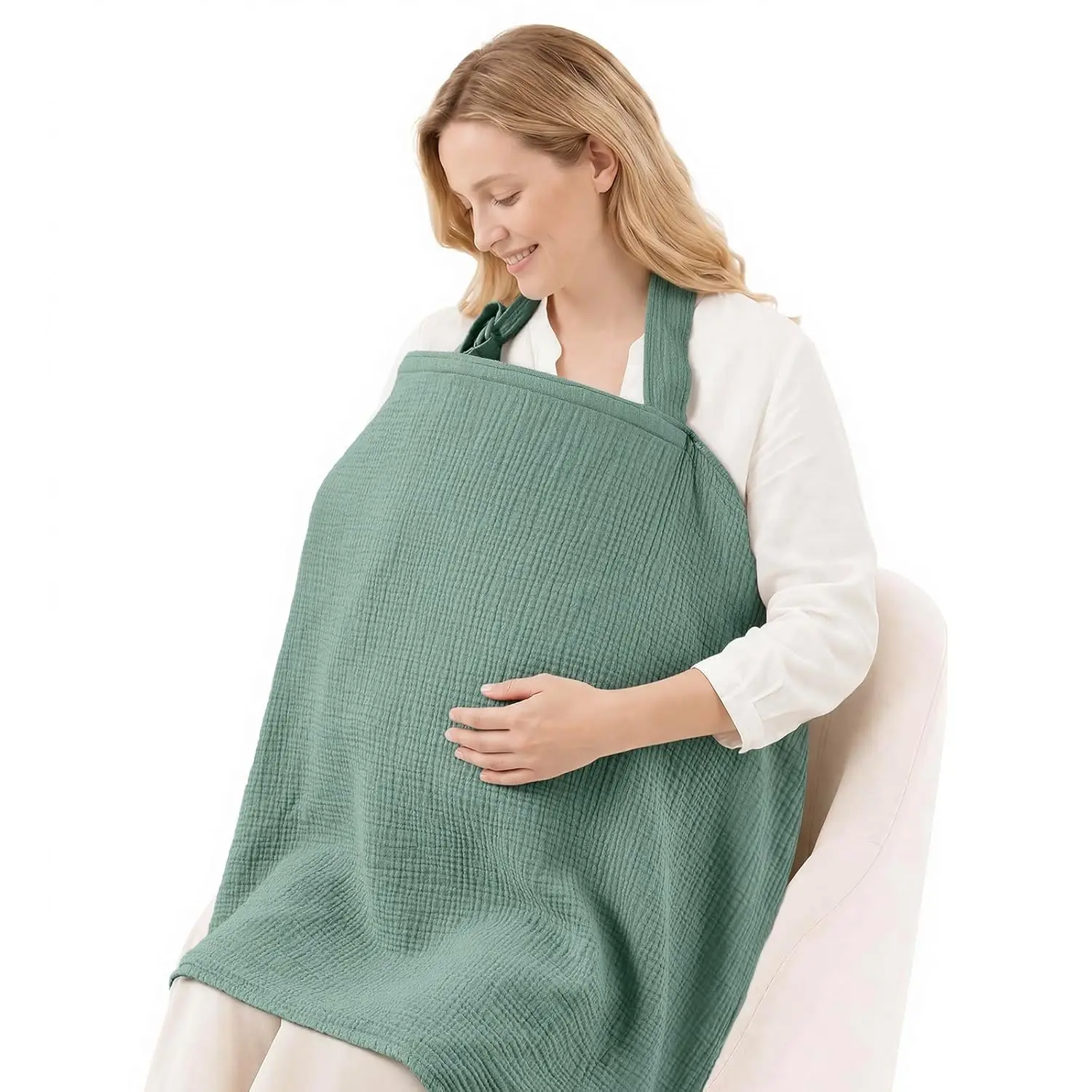 Breathable Muslin Nursing Cover for Breastfeeding, Adjustable Straps, Arch Neckline, Roman Green
Breathable Muslin Nursing Cover for Breastfeeding, Adjustable Straps, Arch Neckline, Roman Green