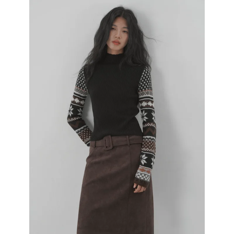 Autumn Retro Jacquard Half Turtleneck Sweater for Women Snowflake Pattern Slim Pit Strip Knitted Long-sleeved Top
Autumn Retro Jacquard Half Turtleneck Sweater for Women Snowflake Pattern Slim Pit Strip Knitted Long-sleeved Top