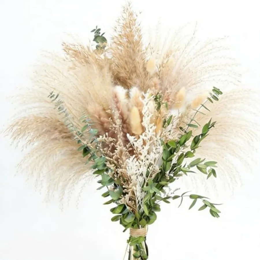 Natural Dried Pampas Grass Bouquet - 9 Varieties Mix with Eucalyptus and Bunny Tails - 17" Non-Shedding and Dye-Free Dried Flow
Natural Dried Pampas Grass Bouquet - 9 Varieties Mix with Eucalyptus and Bunny Tails - 17" Non-Shedding and Dye-Free Dried Flow
