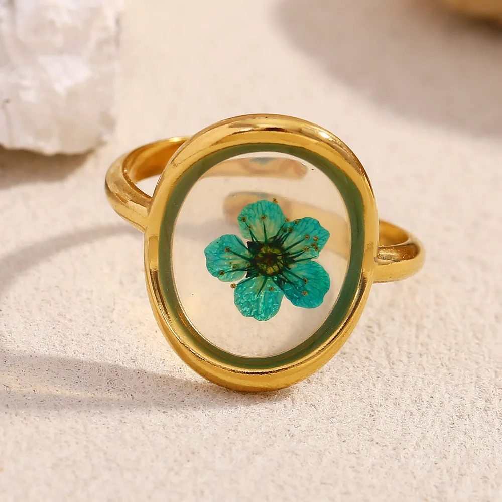 Green Dried Flower Acrylic Rings Stainless Steel 18K Gold Plated Simple Versatile Popular Jewelry Fashionable Floral Design
Green Dried Flower Acrylic Rings Stainless Steel 18K Gold Plated Simple Versatile Popular Jewelry Fashionable Floral Design