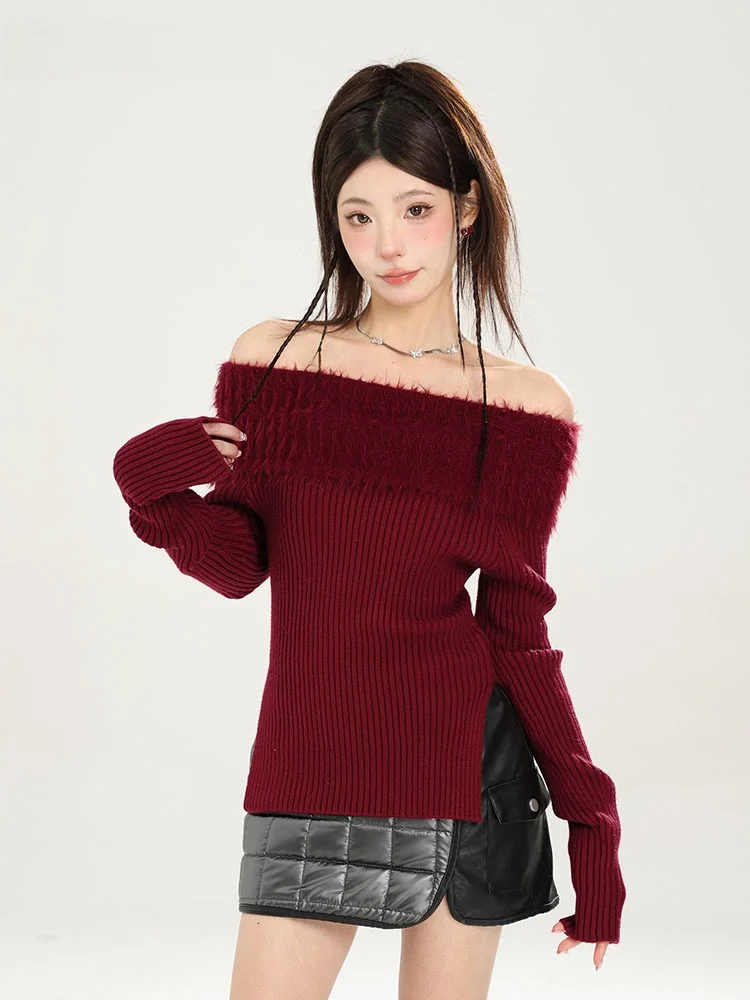 November New Year Red One Shoulder Thickened Knitted Sweater Women Spring Autumn Slim Fit Inner Wear Shoulder Bared Knit Top
November New Year Red One Shoulder Thickened Knitted Sweater Women Spring Autumn Slim Fit Inner Wear Shoulder Bared Knit Top