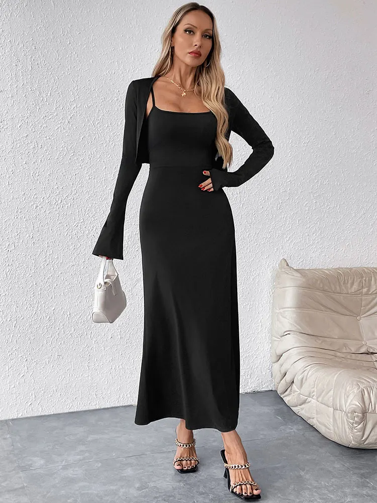 Spring New 2 Piece Women Sling Dresses & Crop Shawl Black Sexy Female Casual Slim Maxi Dress Fashion Long Sleeves Shawl Dresses
Spring New 2 Piece Women Sling Dresses & Crop Shawl Black Sexy Female Casual Slim Maxi Dress Fashion Long Sleeves Shawl Dresses