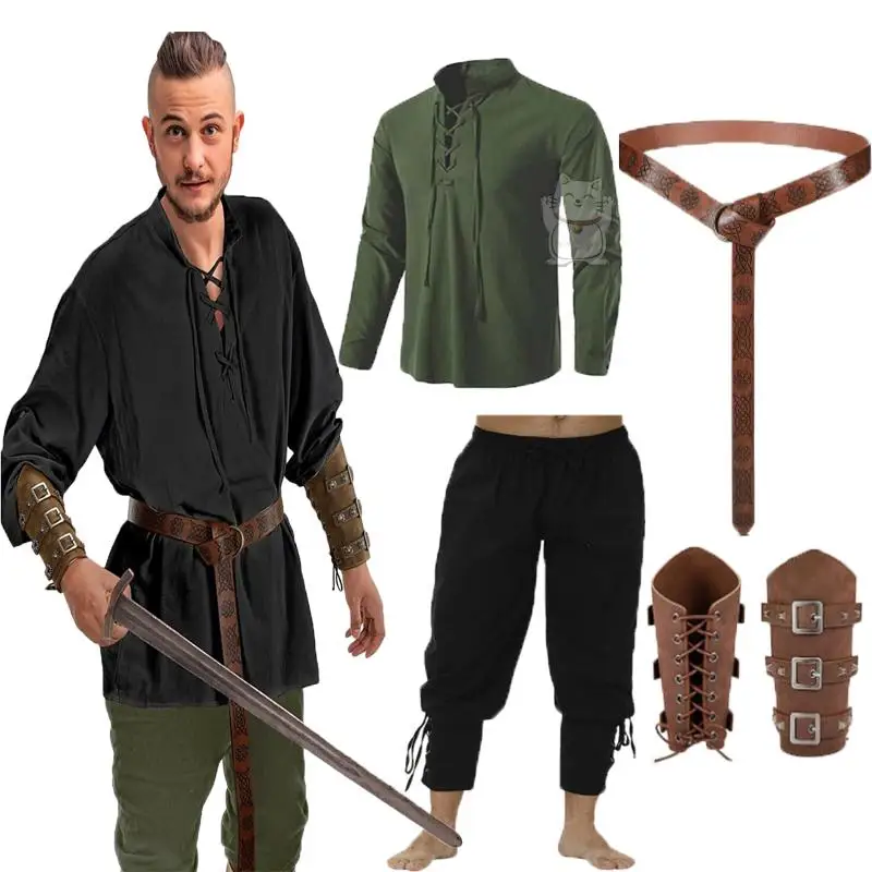 Anime 4-piece Halloween men's Renaissance costume set medieval pirate shirt ankle strap waistband wristband new
Anime 4-piece Halloween men's Renaissance costume set medieval pirate shirt ankle strap waistband wristband new