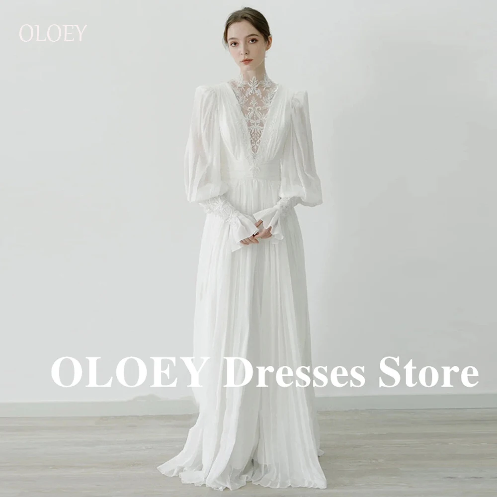 OLOEY Chic Puff Long Sleeves Wedding Dresses Draped High Neck Floor Length Bridal Gowns Brautkleid Vestidos de noiva Customized
OLOEY Chic Puff Long Sleeves Wedding Dresses Draped High Neck Floor Length Bridal Gowns Brautkleid Vestidos de noiva Customized