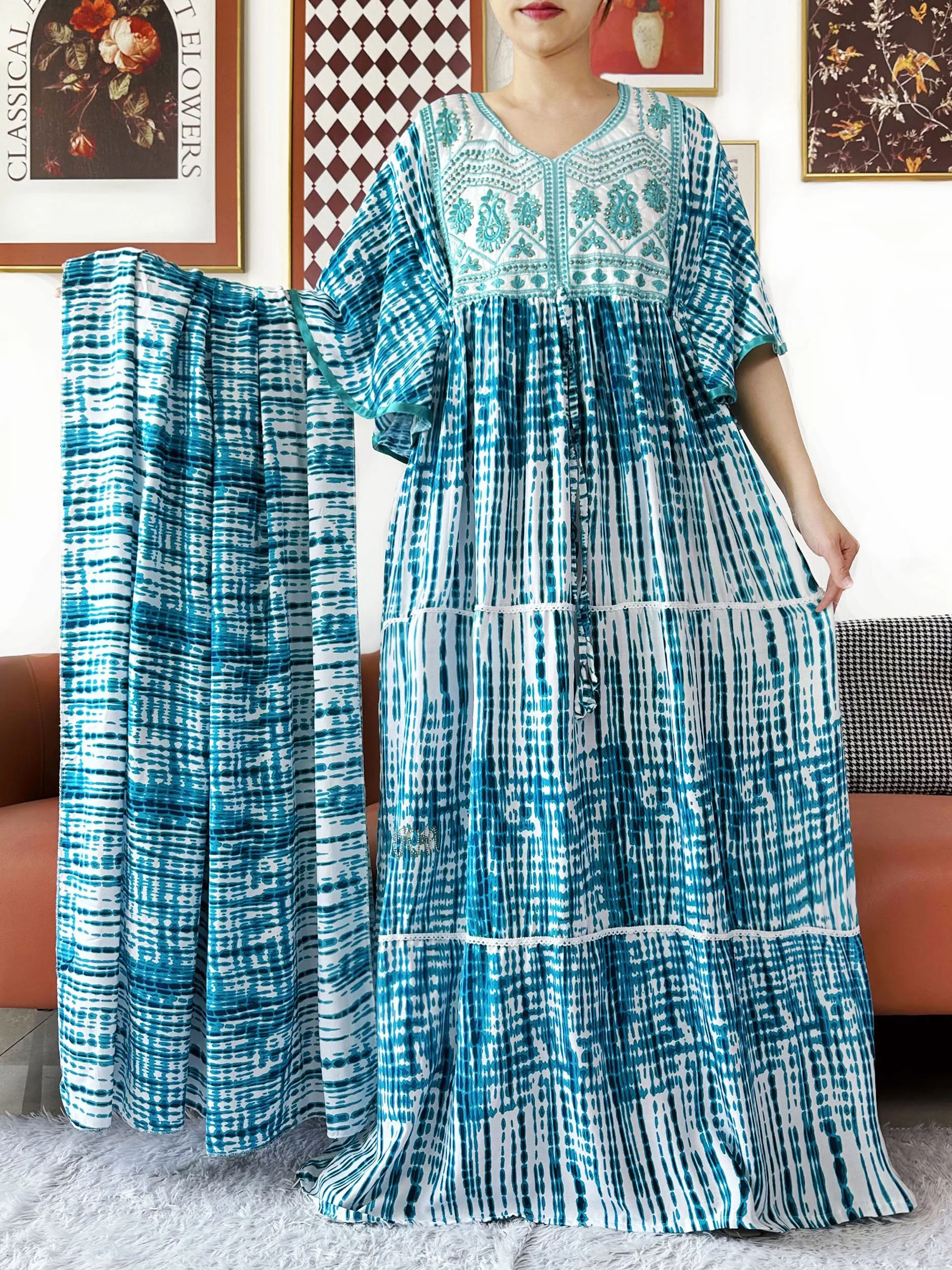 2026 Women Kashkha Dress Tie-dry Cotton Dubai Abaya Dress Short Sleeve Embroidered Loose Boho Maxi Casual African Clothing ED309
2026 Women Kashkha Dress Tie-dry Cotton Dubai Abaya Dress Short Sleeve Embroidered Loose Boho Maxi Casual African Clothing ED309