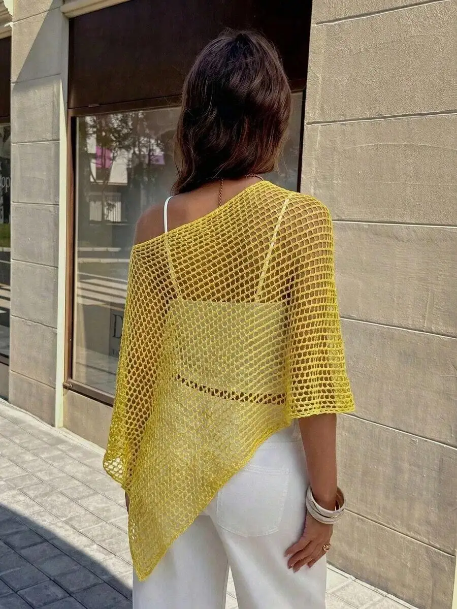 Womens Yellow Mesh Knit Shawl Asymmetric Hem Batwing Sleeve Casual Beach Top
Womens Yellow Mesh Knit Shawl Asymmetric Hem Batwing Sleeve Casual Beach Top