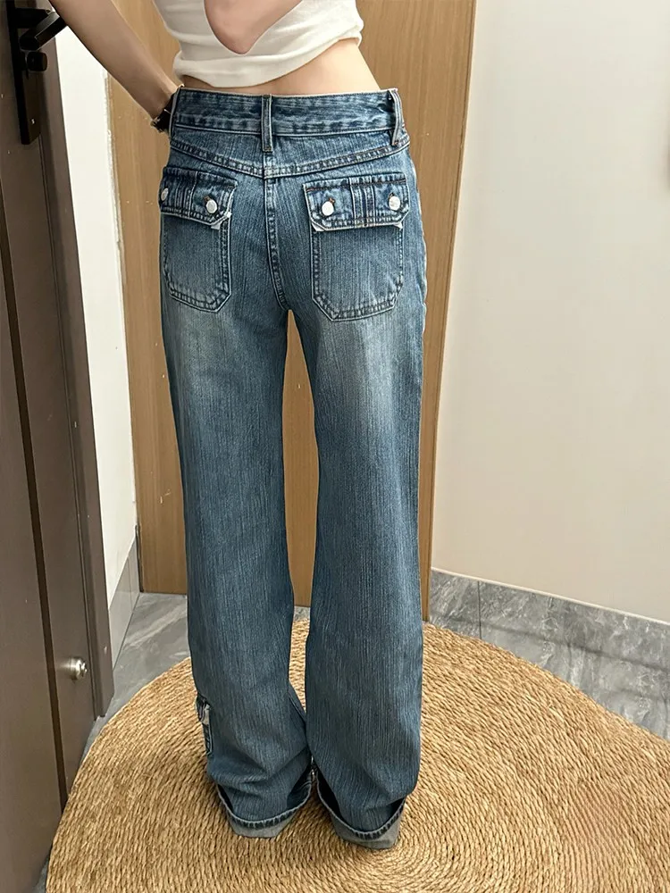 American Style Washed Denim Jeans Women's Loose Straight Leg Bell Bottoms Summer New Retro Design High Waist Neutral Style
American Style Washed Denim Jeans Women's Loose Straight Leg Bell Bottoms Summer New Retro Design High Waist Neutral Style