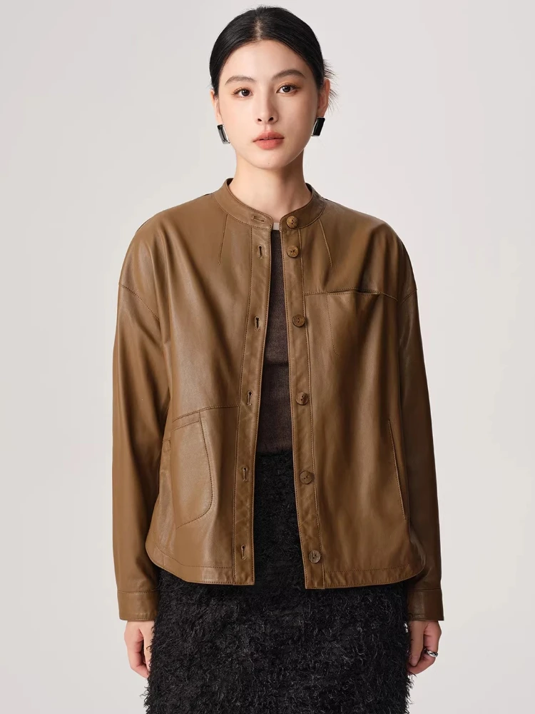 Casual Short Genuine Leather Jacket Women Spring Autumn Simple Stand Collar Single Breasted Loose Solid Soft Real Sheepskin Coat
Casual Short Genuine Leather Jacket Women Spring Autumn Simple Stand Collar Single Breasted Loose Solid Soft Real Sheepskin Coat
