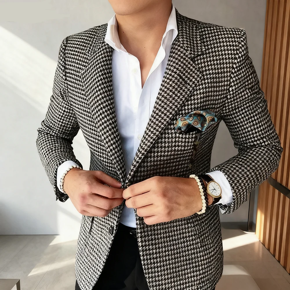 Men's Houndstooth Plaid Suit Jacket Notch Lapel Business Blazer Wedding Party Fashion Coat X Size
Men's Houndstooth Plaid Suit Jacket Notch Lapel Business Blazer Wedding Party Fashion Coat X Size