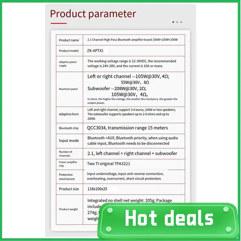 ZK-APTX1 Цифровой усилитель Bluetooth 2,1-канальный усилитель Qualcomm BT, плата 100 Вт + 100 Вт + 200 Вт, басовый усилитель QCC3034 + TPA3221
ZK-APTX1 Цифровой усилитель Bluetooth 2,1-канальный усилитель Qualcomm BT, плата 100 Вт + 100 Вт + 200 Вт, басовый усилитель QCC3034 + TPA3221
