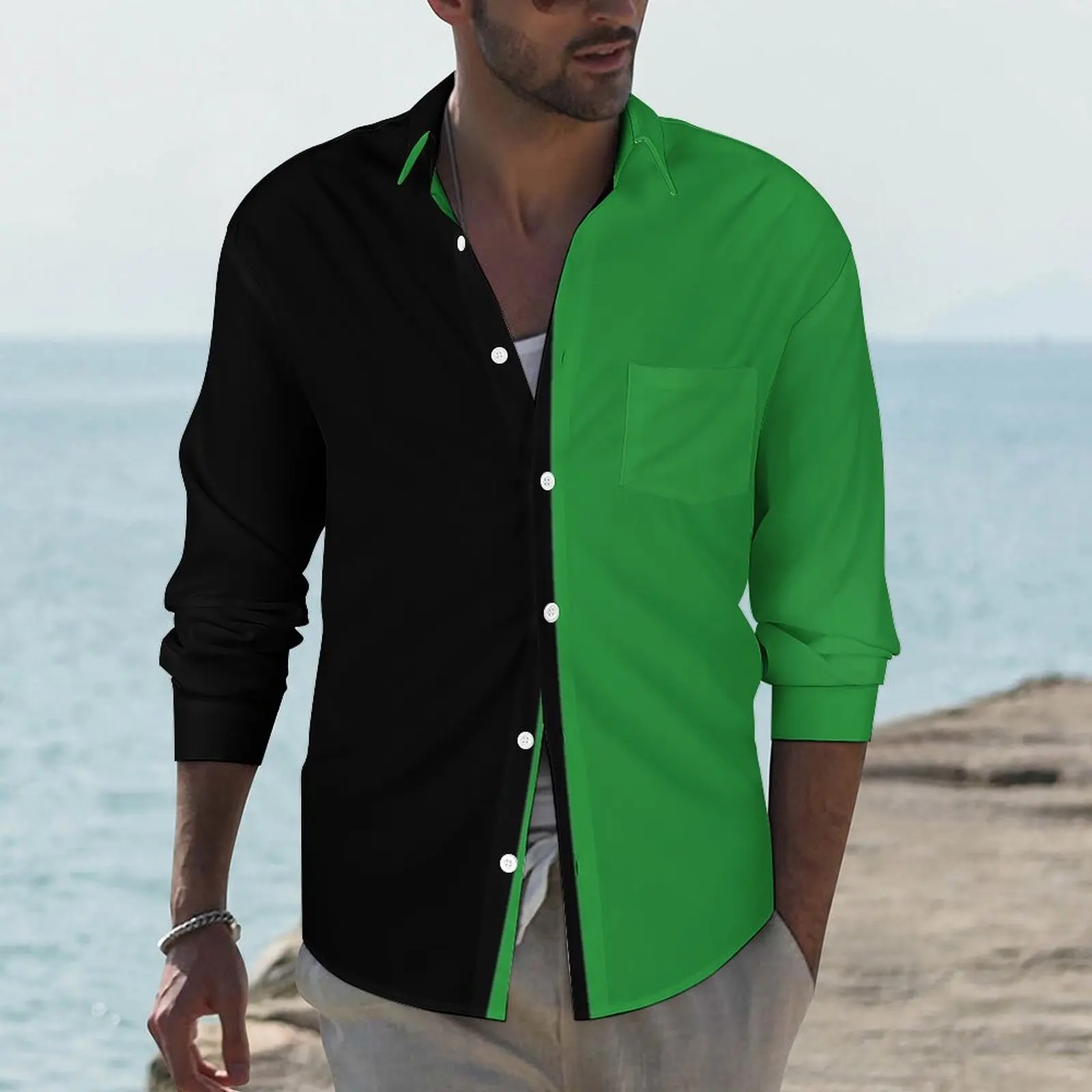 Two Tone Design Shirt Black And Green Casual Shirts Long Sleeve Graphic Streetwear Blouses Autumn Vintage Oversized Clothes
Two Tone Design Shirt Black And Green Casual Shirts Long Sleeve Graphic Streetwear Blouses Autumn Vintage Oversized Clothes