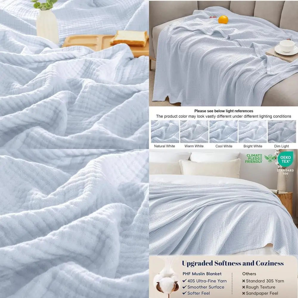 King Size Cotton Muslin Blanket 108x90, 4-Layer Breathable Gauze Throw, Soft Minimalist Bed, Couch, Camping, Baby, Ideal Gift
King Size Cotton Muslin Blanket 108x90, 4-Layer Breathable Gauze Throw, Soft Minimalist Bed, Couch, Camping, Baby, Ideal Gift