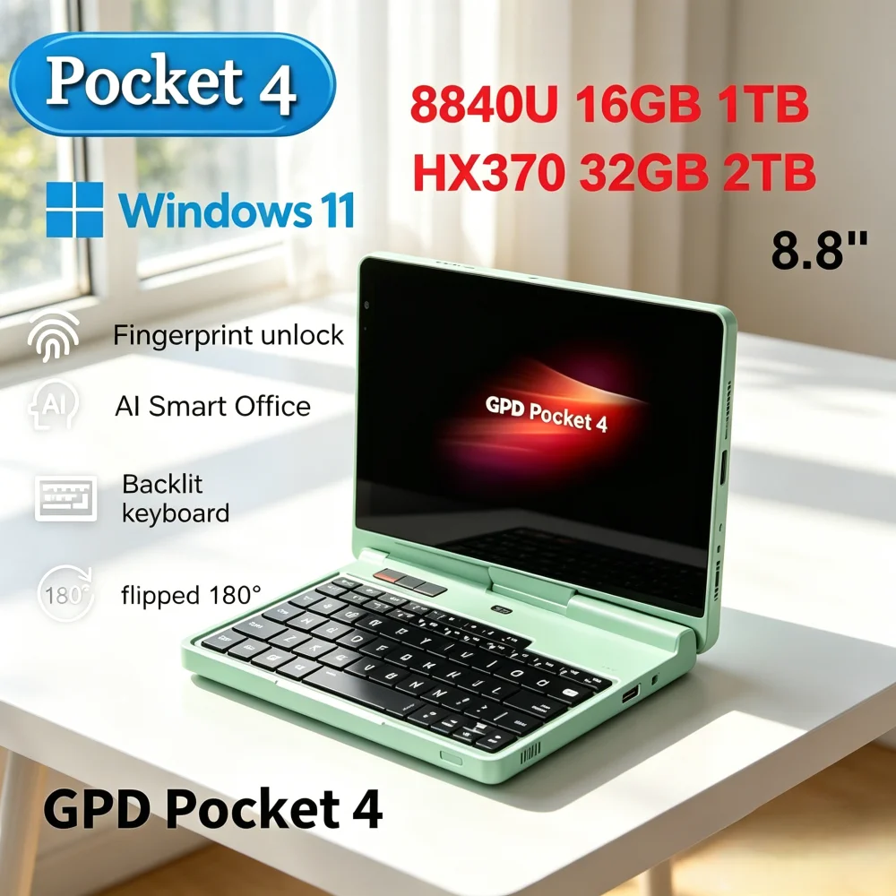 GPD Pocket 4 Mini PC 8.8-inch Laptop Computer AMD AI 9 HX 370 64GB RAM Windows 11 2TB for Business Travel
GPD Pocket 4 Mini PC 8.8-inch Laptop Computer AMD AI 9 HX 370 64GB RAM Windows 11 2TB for Business Travel