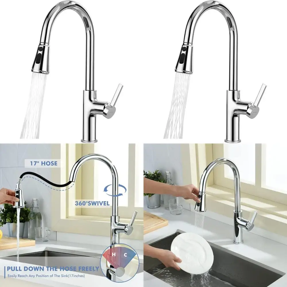 High Arc Single Handle Pull-Down Spray Kitchen Faucet, 3-Function, 17 Chrome
High Arc Single Handle Pull-Down Spray Kitchen Faucet, 3-Function, 17 Chrome