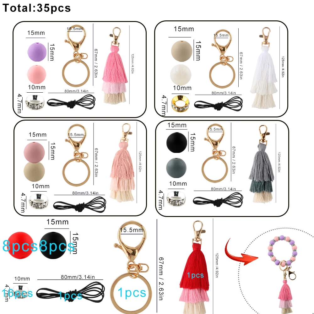 35pcs Silicone Beads Diy Tassels Keychain Keyring For Women Wristlet Bracelet Pendant Keychain With Jewelry Accessories
35pcs Silicone Beads Diy Tassels Keychain Keyring For Women Wristlet Bracelet Pendant Keychain With Jewelry Accessories
