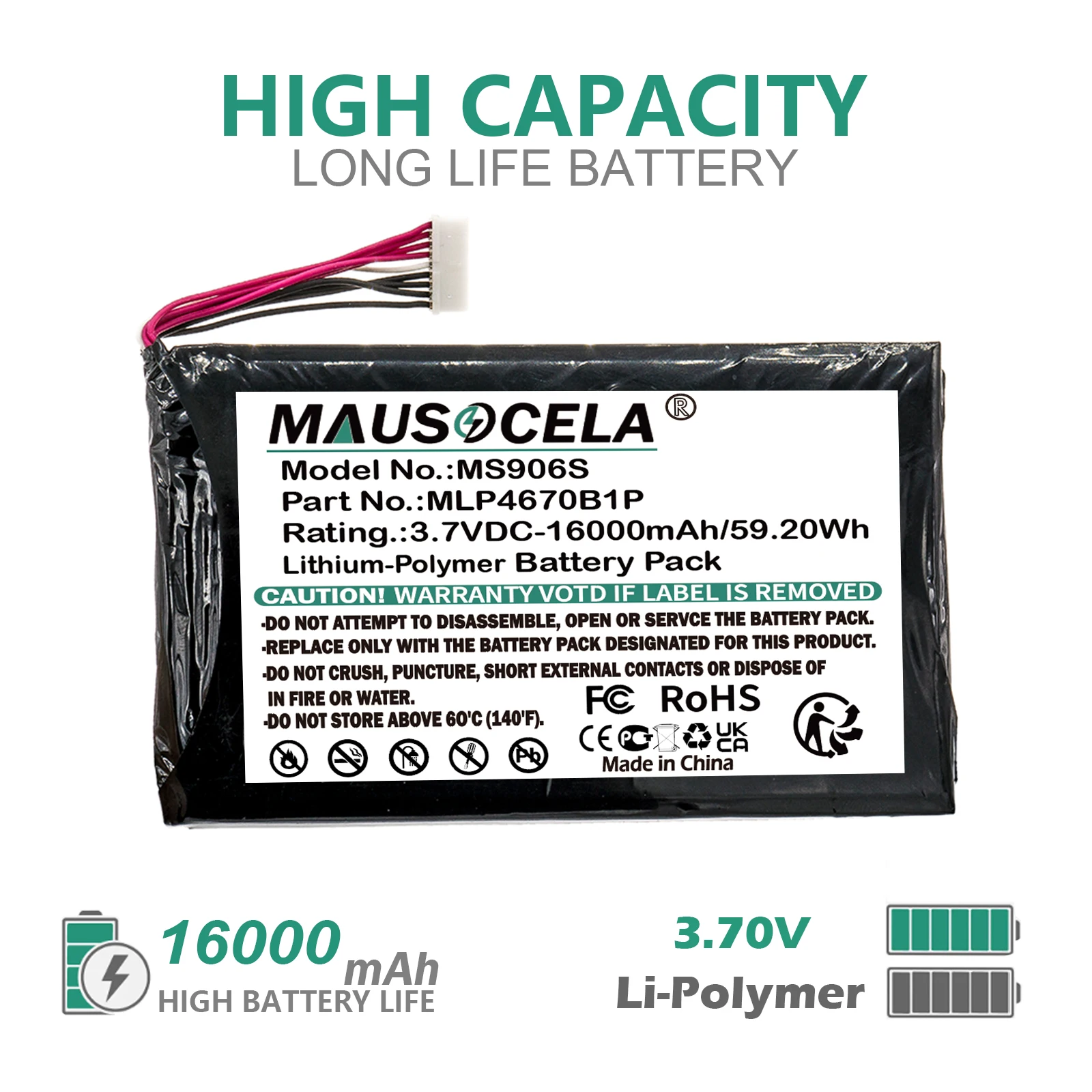 Diagnostic Scanner Battery For Autel:MLP4670B1P,Maxisys MS906BT,Maxisys MS906TS,MS906S,MS906BT,MS906TS,16000mAh/59.20Wh,3.70V
Diagnostic Scanner Battery For Autel:MLP4670B1P,Maxisys MS906BT,Maxisys MS906TS,MS906S,MS906BT,MS906TS,16000mAh/59.20Wh,3.70V