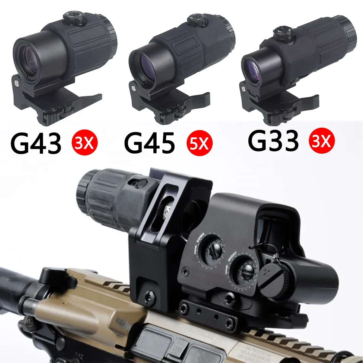 551 558 G43 G45 G33 Sight Fixed 3X 5X Magnifier Scope With Switch to Side Quick Detachable QD Mount Airsoft Hunting Unit Mount
551 558 G43 G45 G33 Sight Fixed 3X 5X Magnifier Scope With Switch to Side Quick Detachable QD Mount Airsoft Hunting Unit Mount