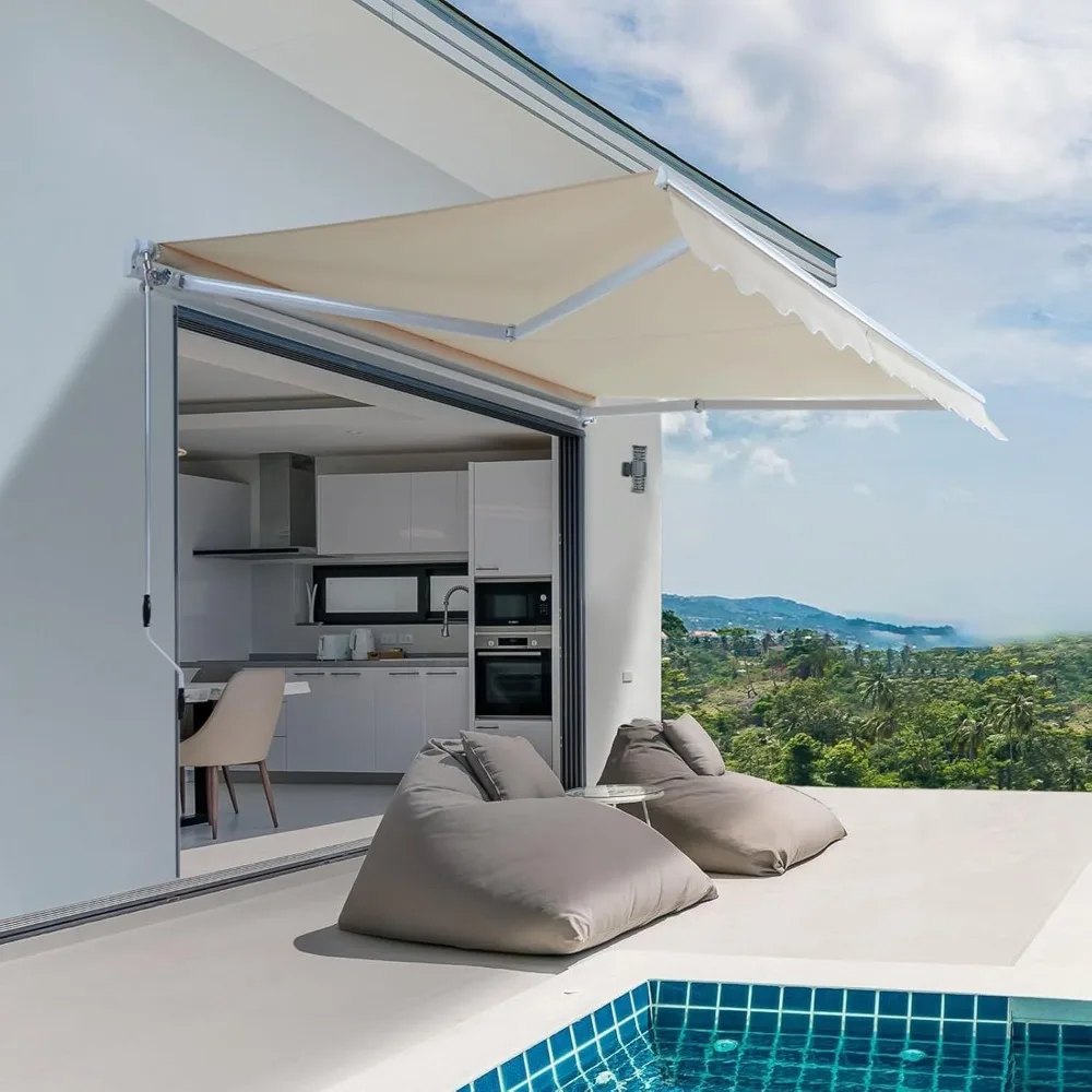 Manual Retractable Awning for Patio, Outdoor Patio Awning with 300g/m² UV & Water-Resistant Fabric, Sunshade Shelter with Crank 
Manual Retractable Awning for Patio, Outdoor Patio Awning with 300g/m² UV & Water-Resistant Fabric, Sunshade Shelter with Crank