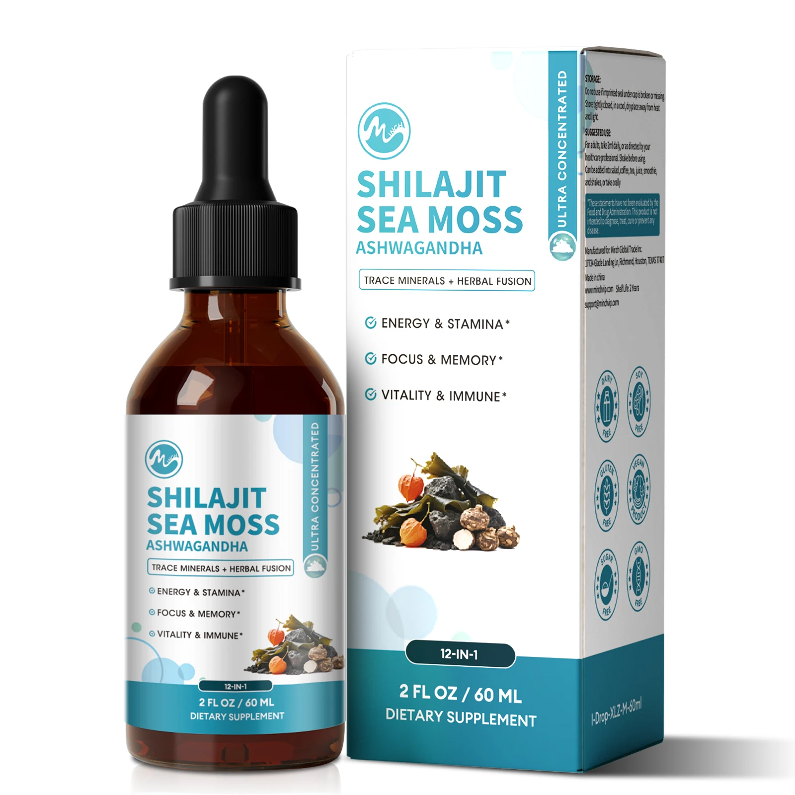 Minch 12-in-1 Shilajit Drops with Sea Moss,Ashwagandha,Maca & Ginkgo Biloba Supplement with 85+ Trace Minerals and Fulvic Acid
Minch 12-in-1 Shilajit Drops with Sea Moss,Ashwagandha,Maca & Ginkgo Biloba Supplement with 85+ Trace Minerals and Fulvic Acid