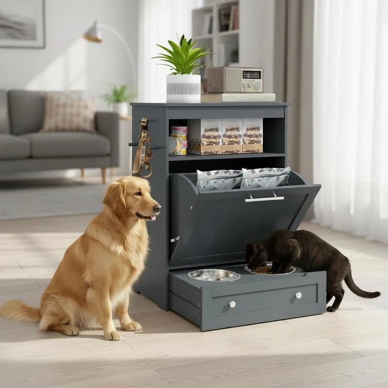 Pet Feeder Station Storage Cabinet, Dog Food Storage Container with Dog Raised Bowls, Watering Supplies, Gray
Pet Feeder Station Storage Cabinet, Dog Food Storage Container with Dog Raised Bowls, Watering Supplies, Gray