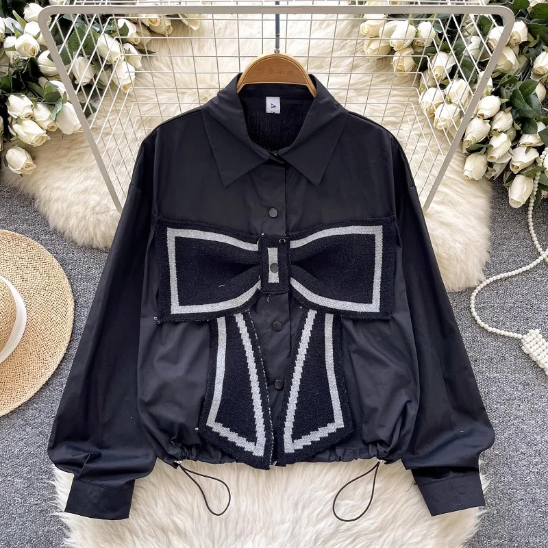 Spring New Women Blouse Bowknot Decoration Fashion Lapel Long Sleeve Spliced Shirt Ladies Elegant Shirts Loose Blouse Tops T1005
Spring New Women Blouse Bowknot Decoration Fashion Lapel Long Sleeve Spliced Shirt Ladies Elegant Shirts Loose Blouse Tops T1005