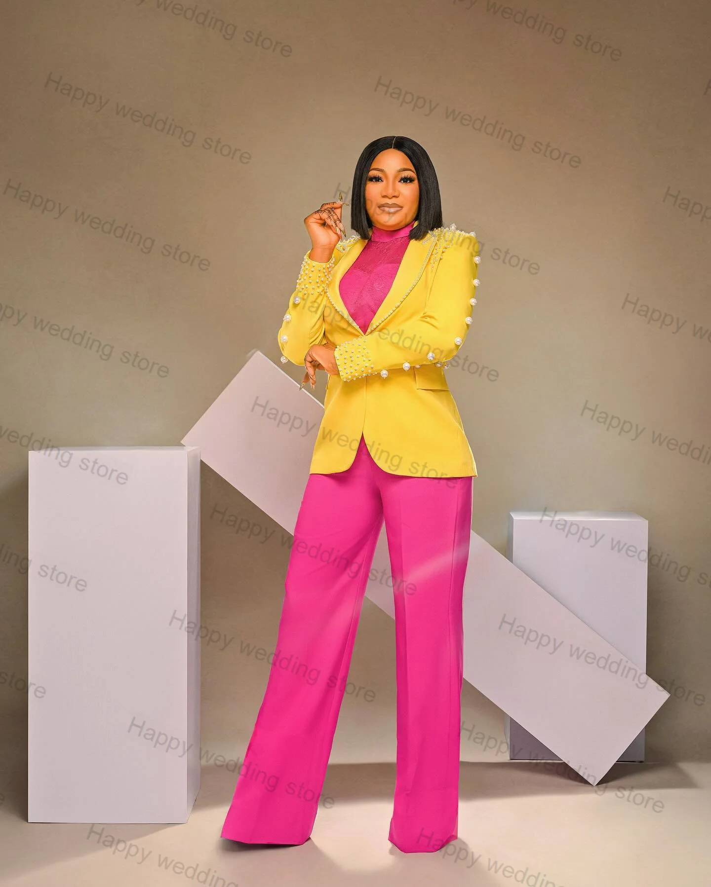 Pearls Formal Women Suit Pants Set 2 Piece Yellow Blazer+Pink Trousers Office Lady Jacket Customized Wedding Prom Cotton Coat
Pearls Formal Women Suit Pants Set 2 Piece Yellow Blazer+Pink Trousers Office Lady Jacket Customized Wedding Prom Cotton Coat