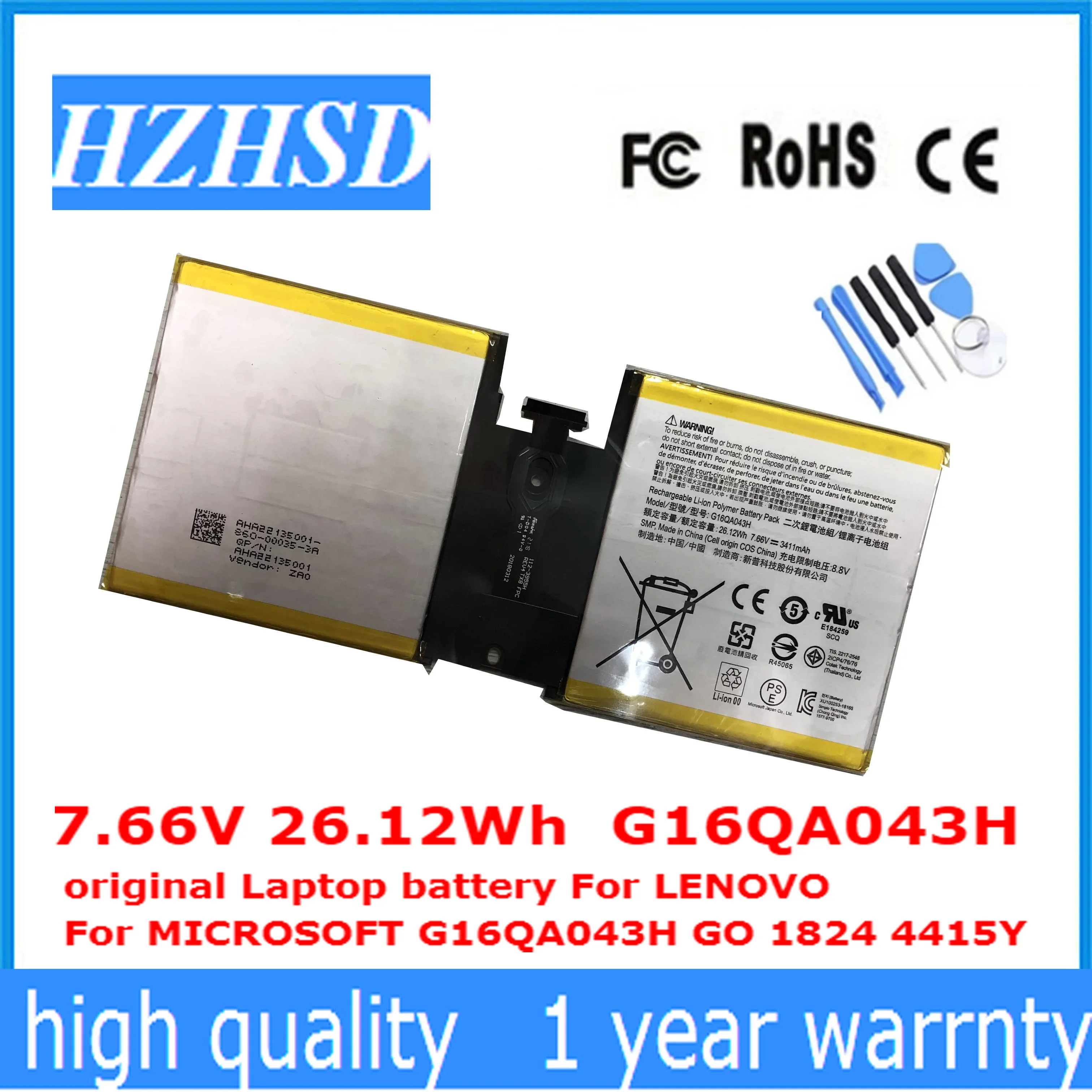 7.66V 26.12Wh G16QA043H original Laptop battery For LENOVO For MICROSOFT GO 1 1824 4415Y
7.66V 26.12Wh G16QA043H original Laptop battery For LENOVO For MICROSOFT GO 1 1824 4415Y
