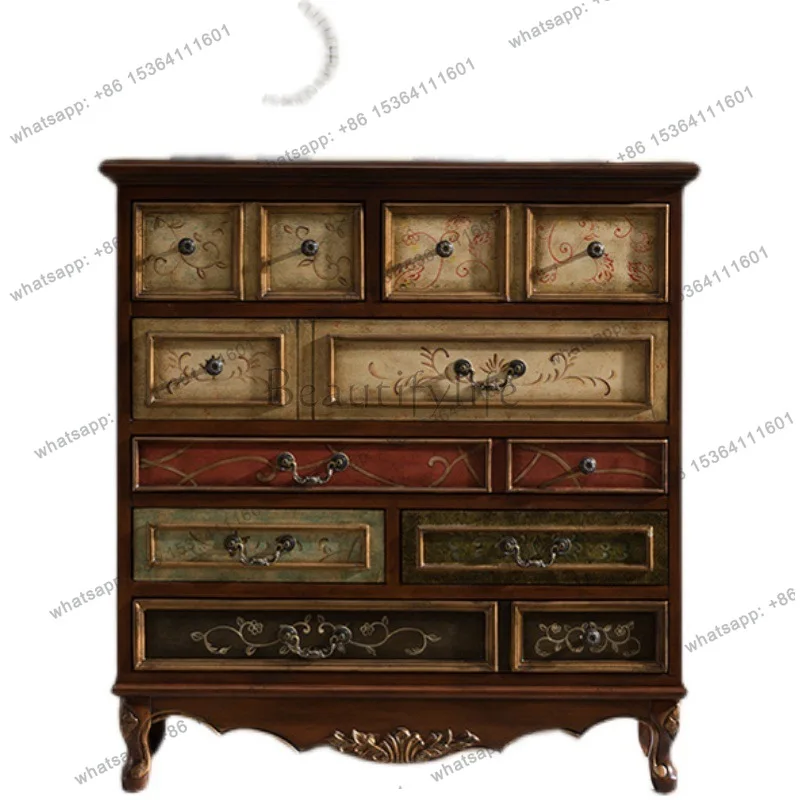 American nine-chest cabinet solid wood storage and finishing retro painted cabinet
American nine-chest cabinet solid wood storage and finishing retro painted cabinet