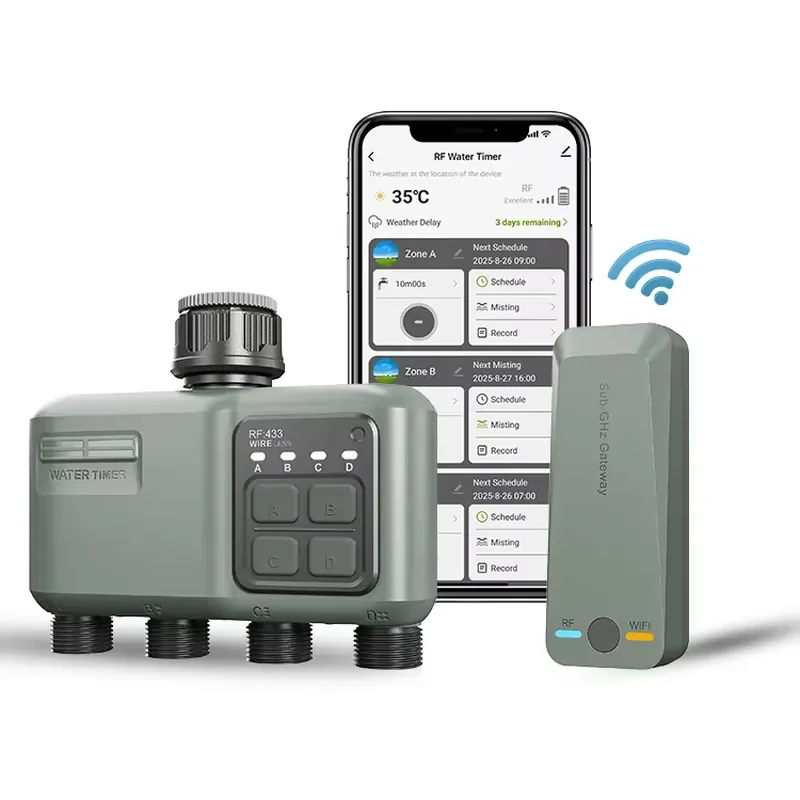 New Design Four Outlet Smart RF WIFI Wireless Water Timer Garden Watering Irrigation System for Outdoor Use HCT-639-HCG-003
New Design Four Outlet Smart RF WIFI Wireless Water Timer Garden Watering Irrigation System for Outdoor Use HCT-639-HCG-003